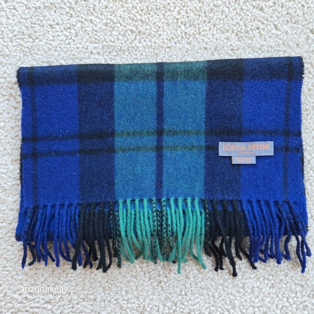 Louisa Perini Blue Green Cashmere Fringe Scarf - Picture 10 of 10